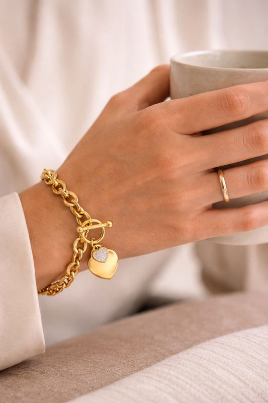 LUXERA Signature Heart Bracelet– Waterproof Gold-Plated Steel