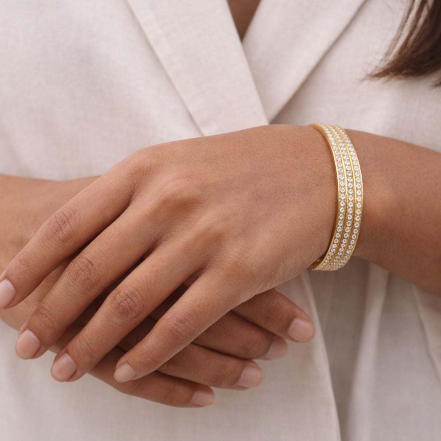 LUXERA Crystal Bangle Bracelet – Waterproof Gold-Plated Steel