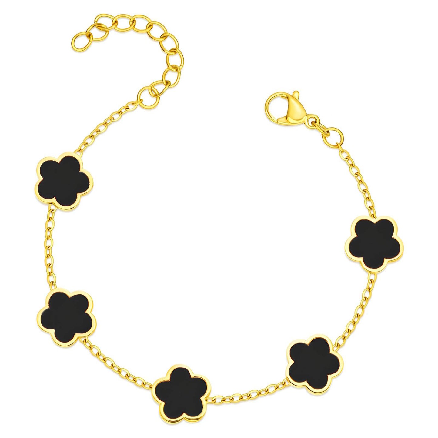 LUXERA Flower Bracelet – Black Edition – Waterproof Gold-Plated Steel