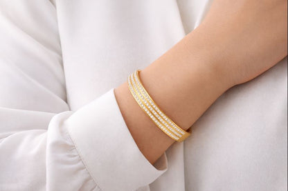 LUXERA Crystal Bangle Bracelet – Waterproof Gold-Plated Steel