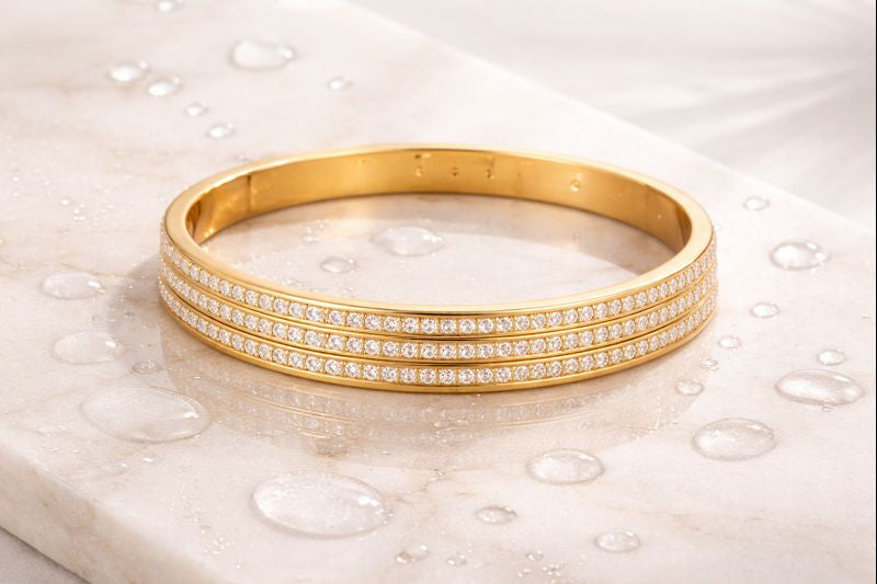 LUXERA Crystal Bangle Bracelet – Waterproof Gold-Plated Steel