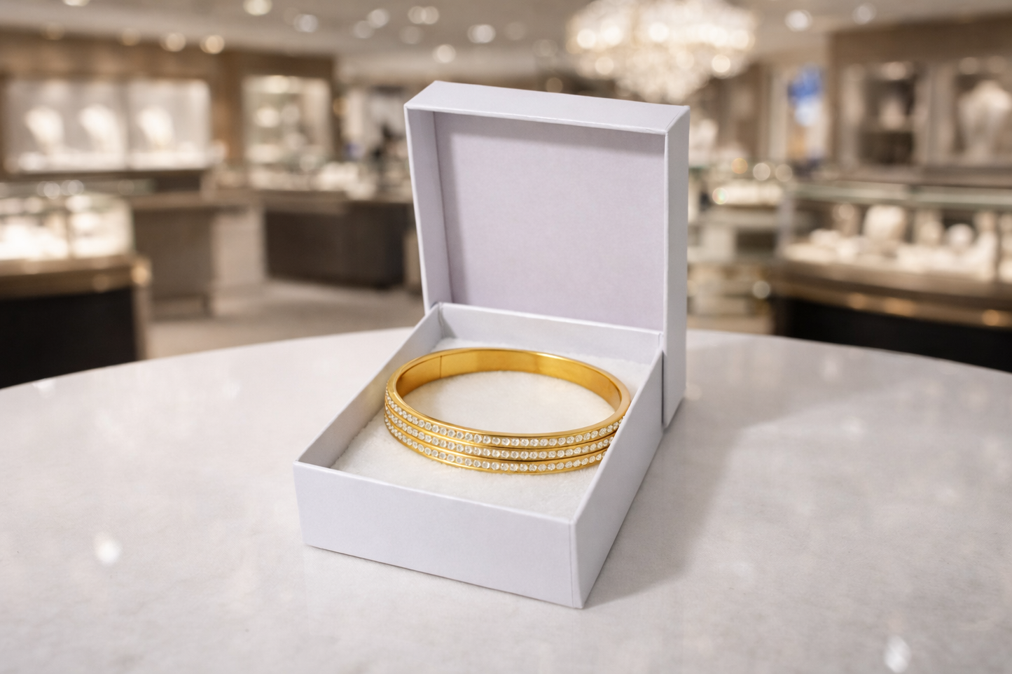 LUXERA Crystal Bangle Bracelet – Waterproof Gold-Plated Steel