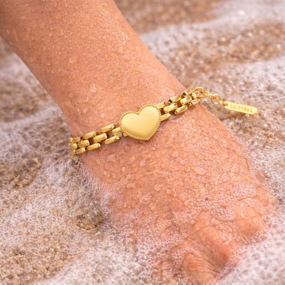 LUXERA Heart Chain Bracelet – Waterproof Gold-Plated Steel