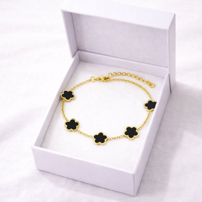 LUXERA Flower Bracelet – Black Edition – Waterproof Gold-Plated Steel